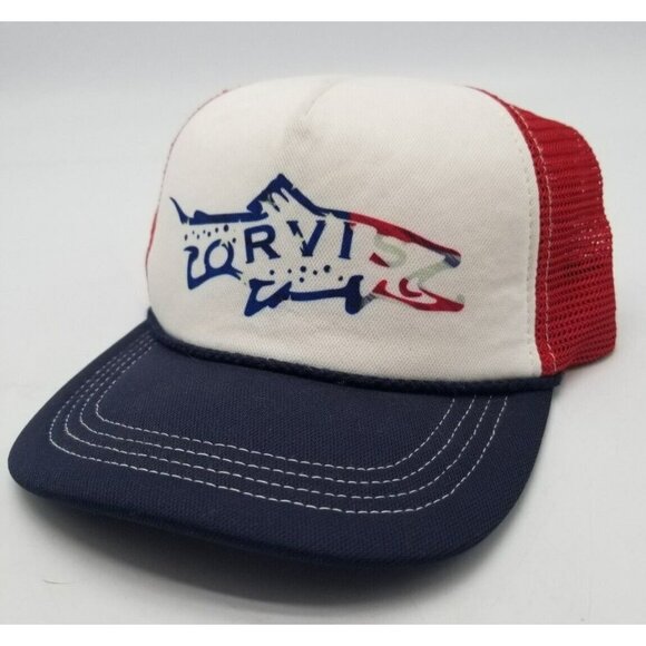 Orvis Red Blue White Adult Trucker Mesh Fishing Trucker Hat Mens Snapback OSFA - Picture 2 of 9